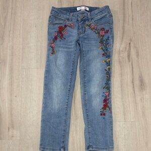 Annie Kids Blue Jeans with Colorful Floral Embroidery